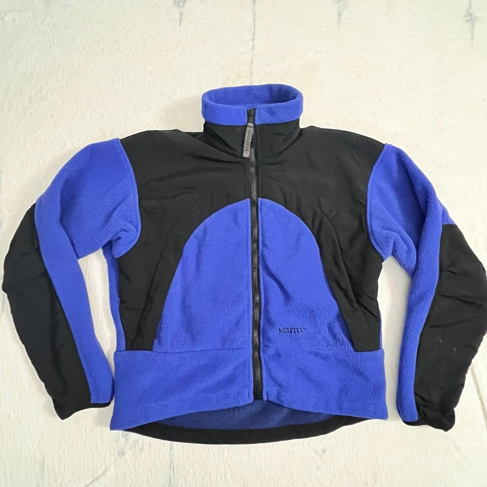 Marmot Women's S Polartec Fleece Jacket Blue Black Full Zip‎ Outdoor Hiking